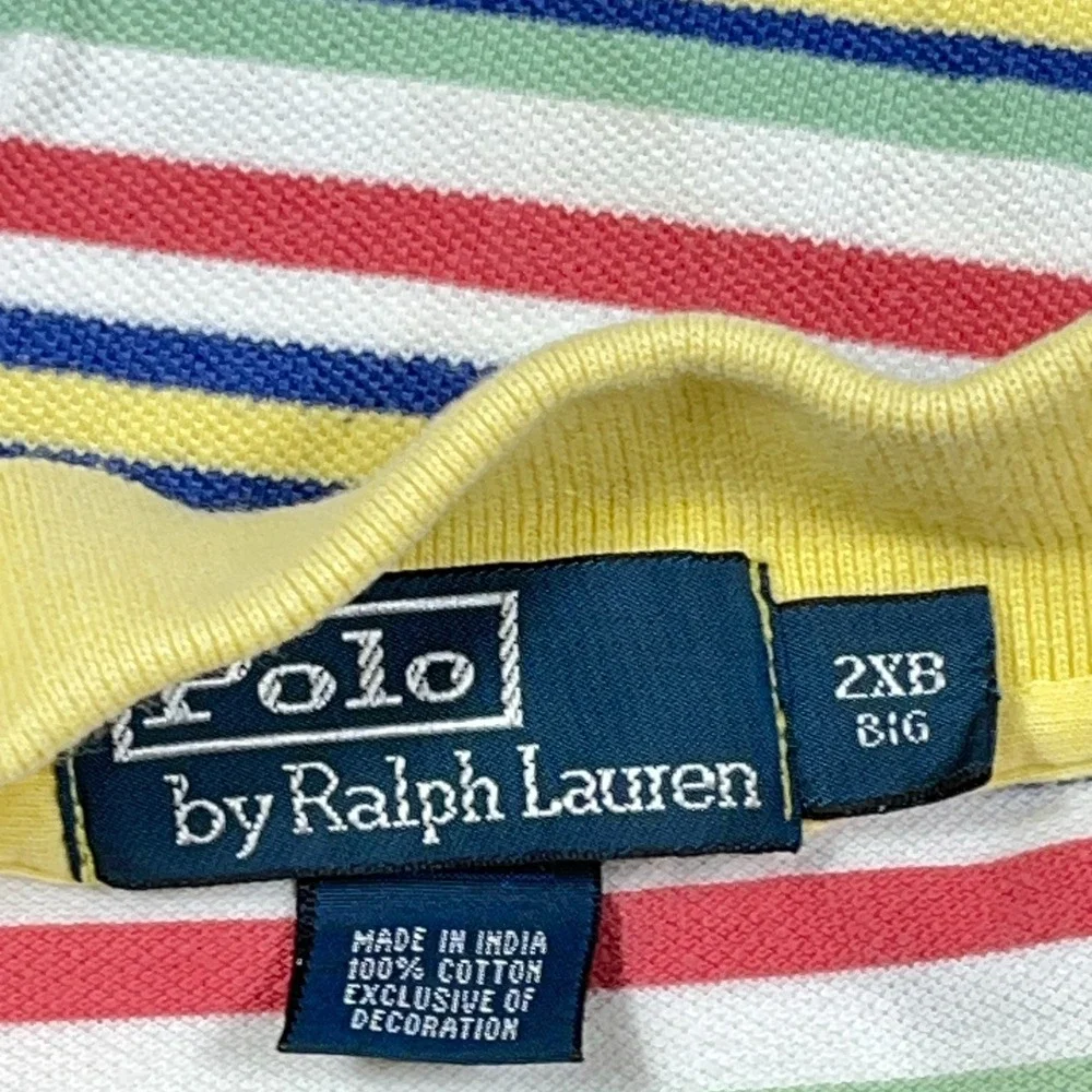 Polo Ralph Lauren Polo Shirt Men 2XB Yellow Blue Striped Mesh Rugby VTG Y2K *